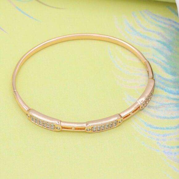 Triple Panel Rose Gold Bangle with Pave Stone Accents, XPBL0496 - Picture 3 of 12